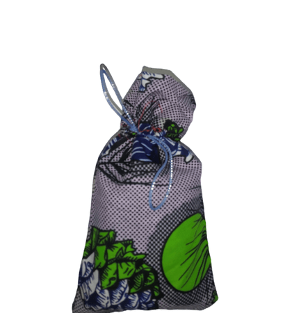 Wax - Tissu pagne - Petite pochette à cordelettes verte & bleue